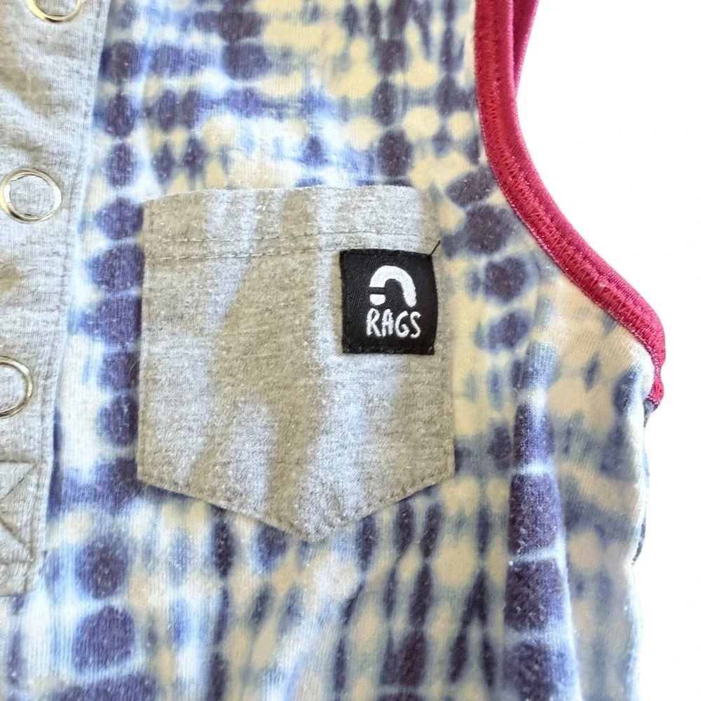 RAGS to Raches Toddler Sleeveless Romper Blue Tie‎ Dye Henley  One Piece Size 2T